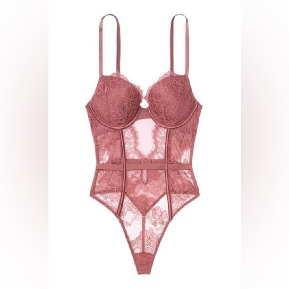 Victoria’s Secret Bombshell Add-2-cups Lace Teddy in Rose Pink, Size Small